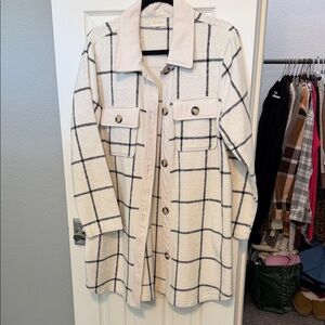 MELLODAY Cream and Black Plaid Utility Jacket